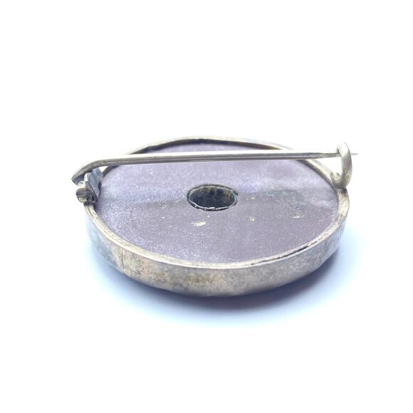 Antique Scottish Silver Brooch Mother of Pearl Green Stone Medallion GUC - Picture 4 of 5